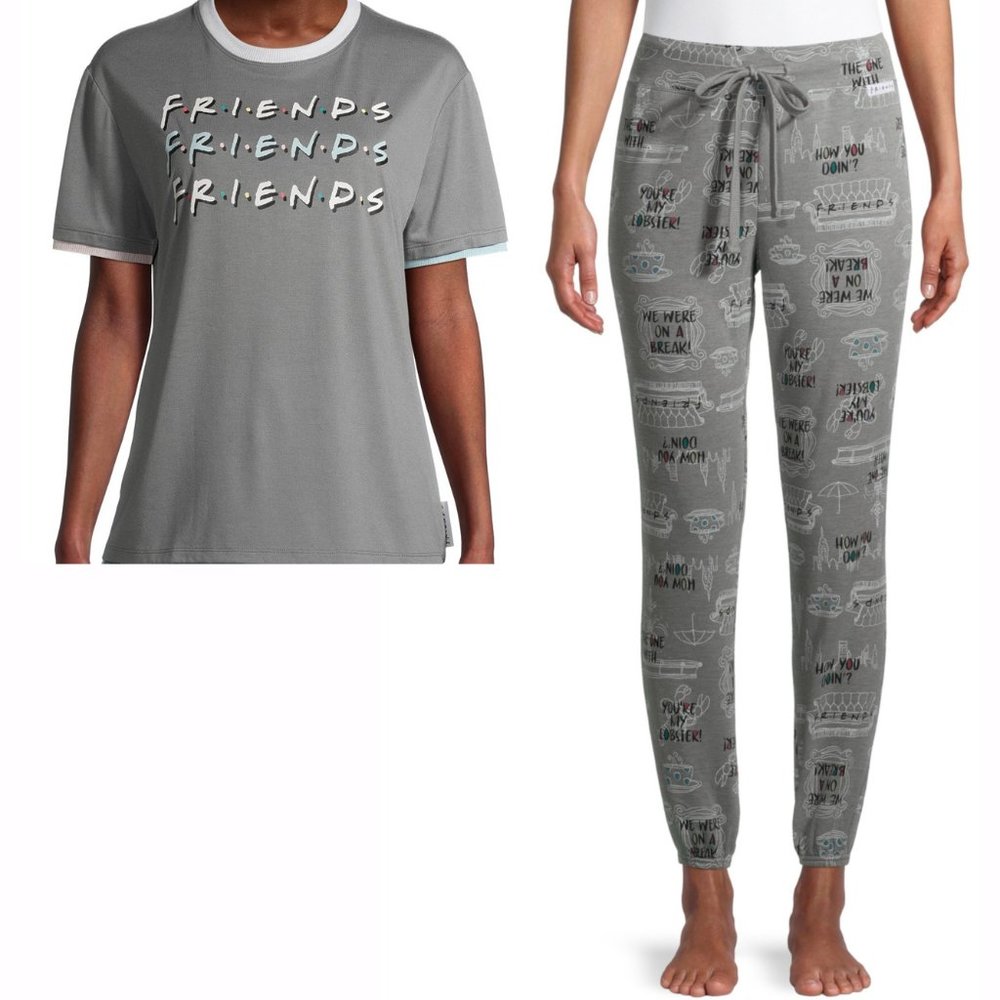 y2k new FRIENDS PJs Pajama Set Top w Pants TV show Sleepwear MEDIUM 8 10